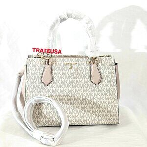 NWT Michael Kors Marilyn Medium Logo Satchel Crossbody Bag Vanilla Soft Pink